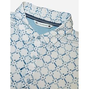 7Diamonds Marbella 4-Way Stretch Polo Shirt Mens Medium Blue White Geometric S/S
